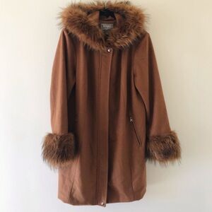 Women Long Penny-lane Coat Jessica London Size 16W Brown Hoodie Wool Blend Y2K